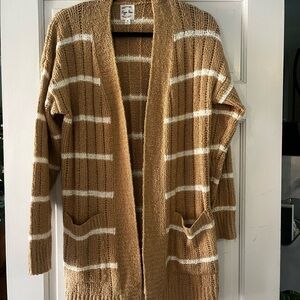 a new day Tan and White Striped Cardigan